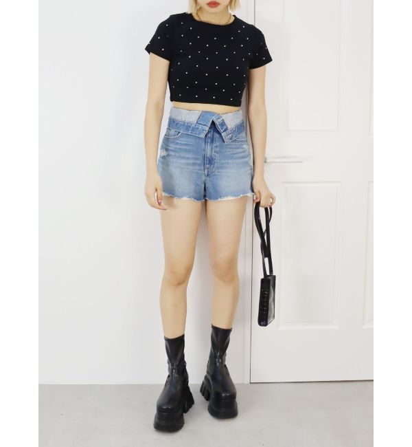 EVRIS「ウエストフラップデニムショートパンツ」|デニム|