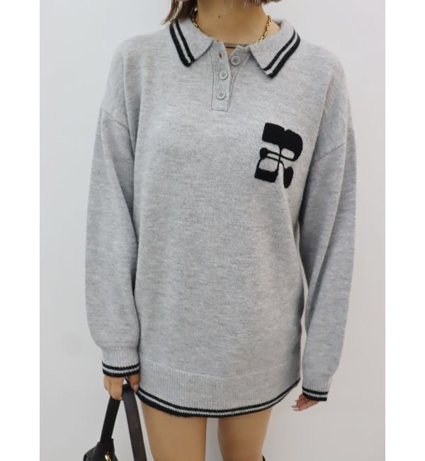 EVRIS「ワンポイントポロニットトップス」|ニット・セーター|グレー