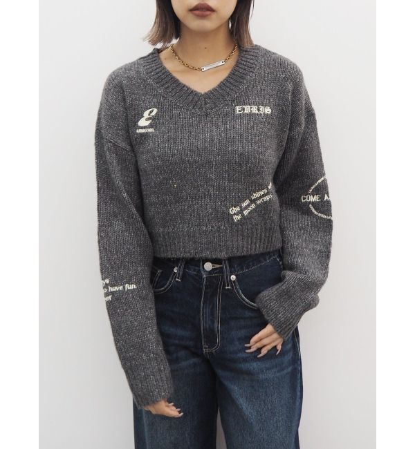 EVRIS「Embroideryニットトップス」|ニット・セーター|グレー