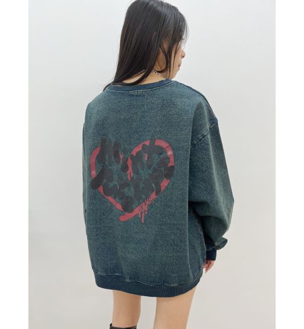 EVRIS「HEART PRINT DENIMトップス」|スウェット・ジャージ|