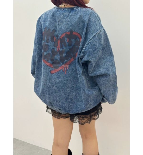 EVRIS「HEART PRINT DENIMトップス」|スウェット・ジャージ|
