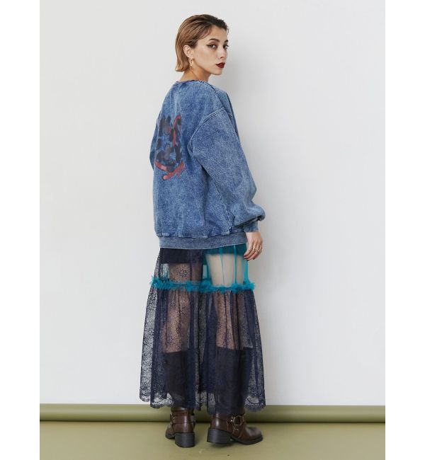 EVRIS「HEART PRINT DENIMトップス」|スウェット・ジャージ|