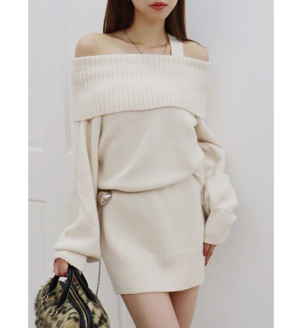 EVRIS「オフショルニットワンピース」|ワンピース|アイボリー