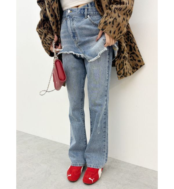 EVRIS「ラップデザインフレアデニムパンツ」|デニム|