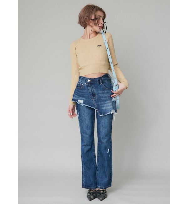 EVRIS「ラップデザインフレアデニムパンツ」|デニム|