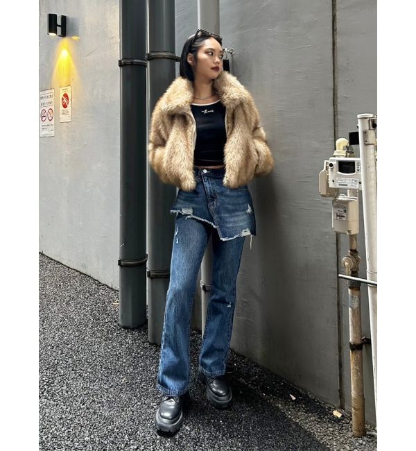 EVRIS「ラップデザインフレアデニムパンツ」|デニム|