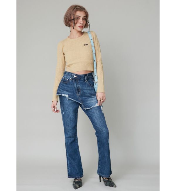 EVRIS「ラップデザインフレアデニムパンツ」|デニム|