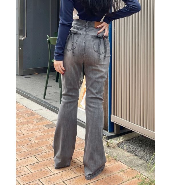 EVRIS「バックリボンフレアデニムパンツ」|デニム|ブラック