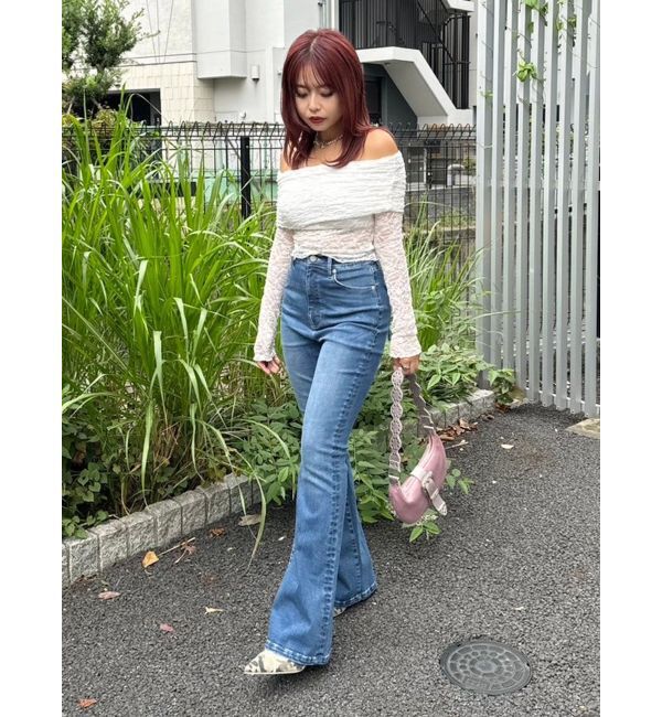 EVRIS「バックリボンフレアデニムパンツ」|デニム|