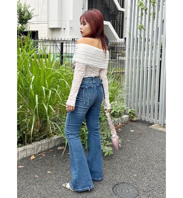 EVRIS「バックリボンフレアデニムパンツ」|デニム|