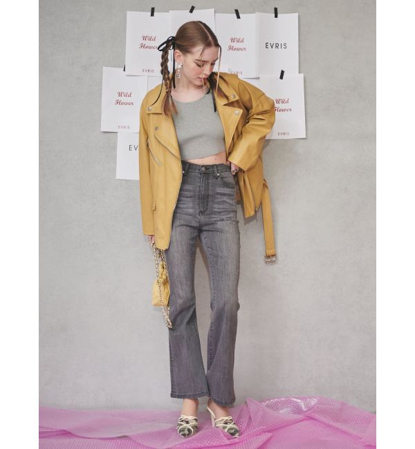 EVRIS「バックリボンフレアデニムパンツ」|デニム|