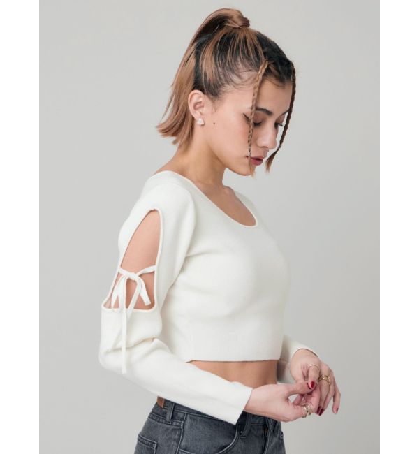 EVRIS「オープンアームリボンニットトップス」|ニット・セーター|ホワイト