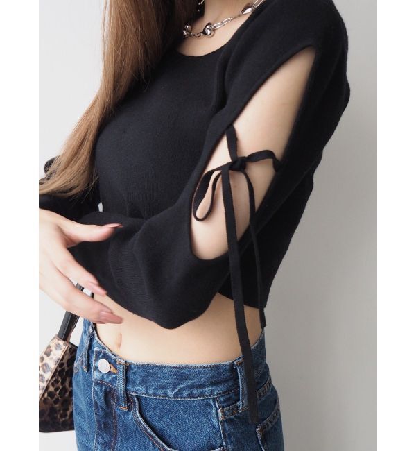 EVRIS「オープンアームリボンニットトップス」|ニット・セーター|