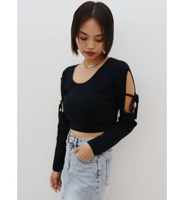 EVRIS「オープンアームリボンニットトップス」|ニット・セーター|