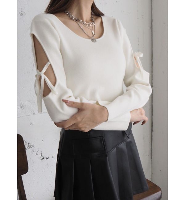 EVRIS「オープンアームリボンニットトップス」|ニット・セーター|