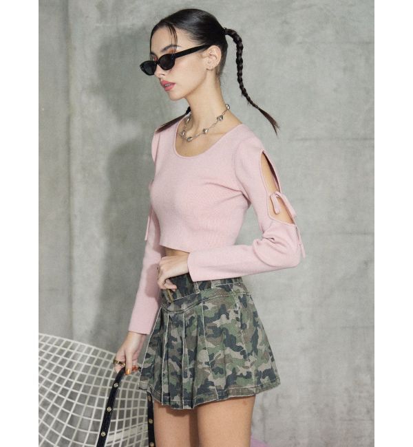 EVRIS「オープンアームリボンニットトップス」|ニット・セーター|