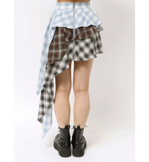 EVRIS「ランダムチェックアシンメトリーミニスカート」|スカート|