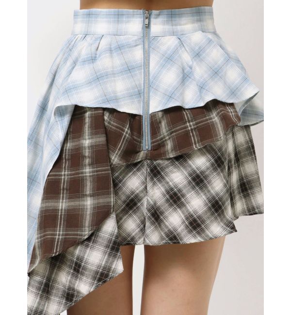 EVRIS「ランダムチェックアシンメトリーミニスカート」|スカート|