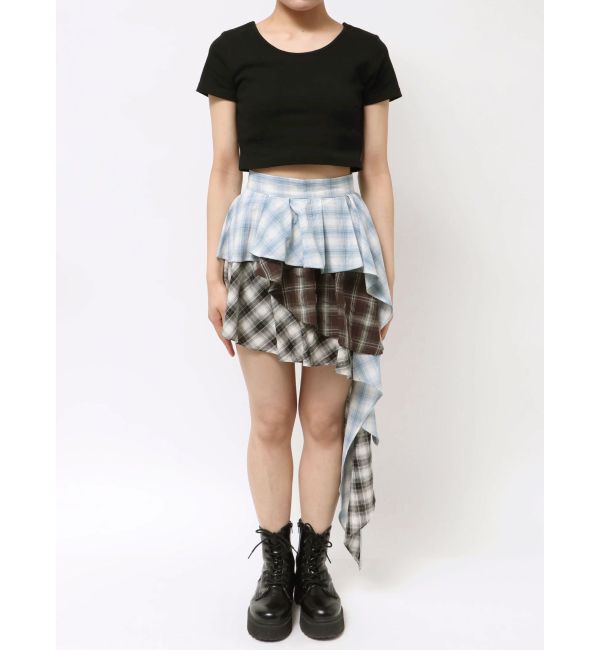 EVRIS「ランダムチェックアシンメトリーミニスカート」|スカート|