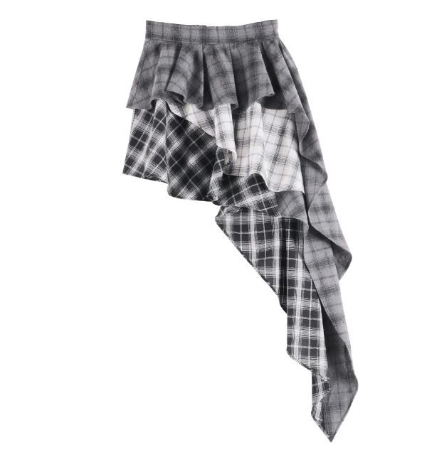 EVRIS「ランダムチェックアシンメトリーミニスカート」|スカート|