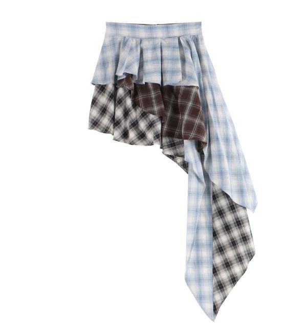 EVRIS「ランダムチェックアシンメトリーミニスカート」|スカート|