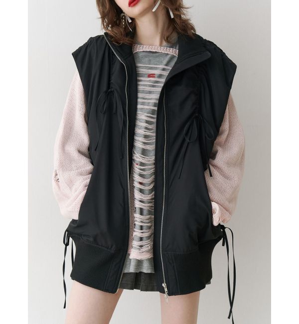 jouetie「ギャザーリボンMA-1ベスト」|ダウンベスト・ベスト|ブラック