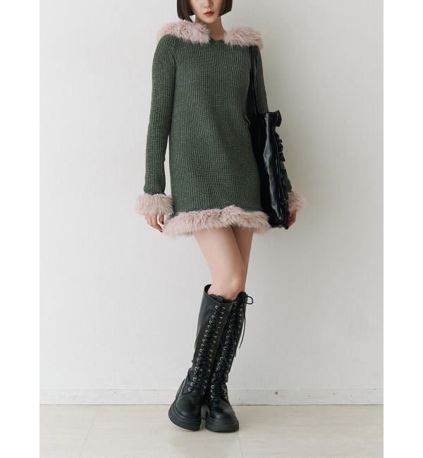 jouetie「ポイントファーモールニットワンピース」|ワンピース|