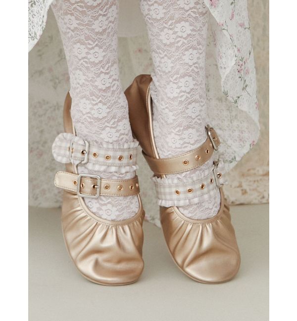 merry jenny「checkベルトバレエシューズ」|バレエシューズ|ゴールド