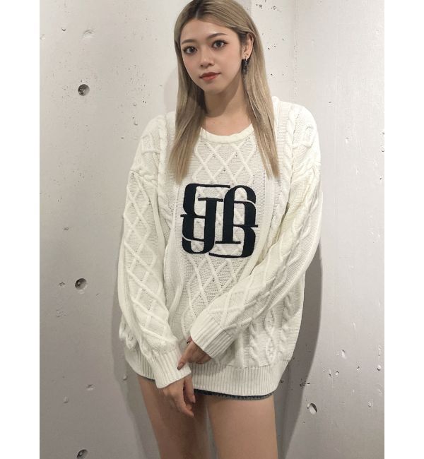 GYDA「BIG GYGYロゴ刺繍ケーブルニットトップス」|ニット・セーター|