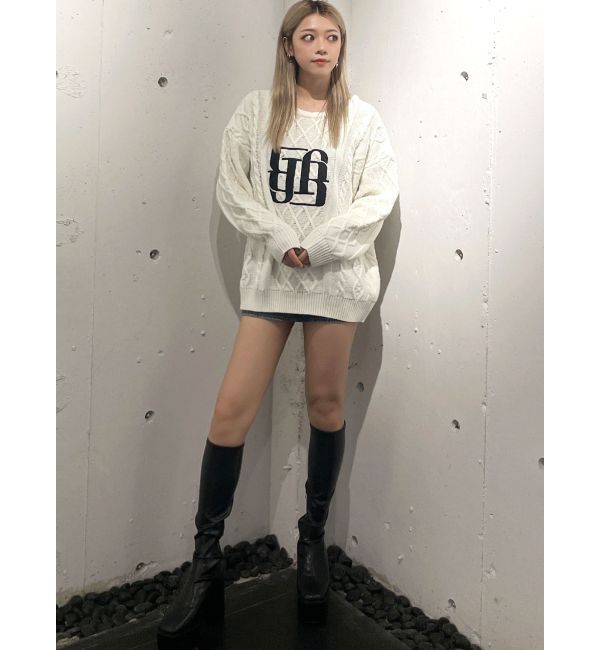 GYDA「BIG GYGYロゴ刺繍ケーブルニットトップス」|ニット・セーター|