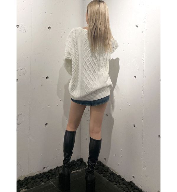 GYDA「BIG GYGYロゴ刺繍ケーブルニットトップス」|ニット・セーター|