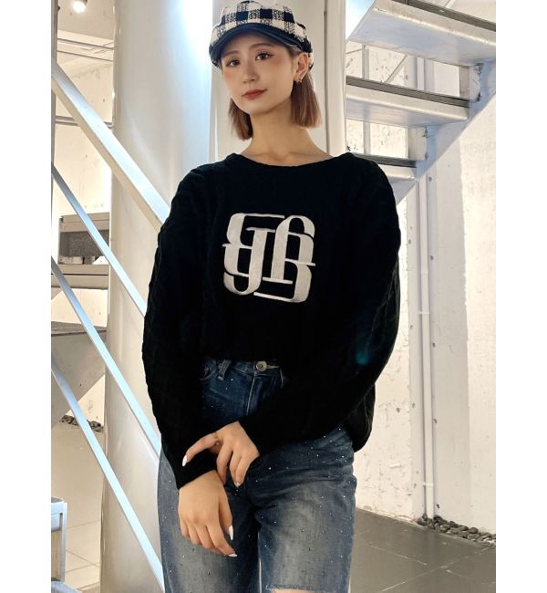 GYDA「BIG GYGYロゴ刺繍ケーブルニットトップス」|ニット・セーター|