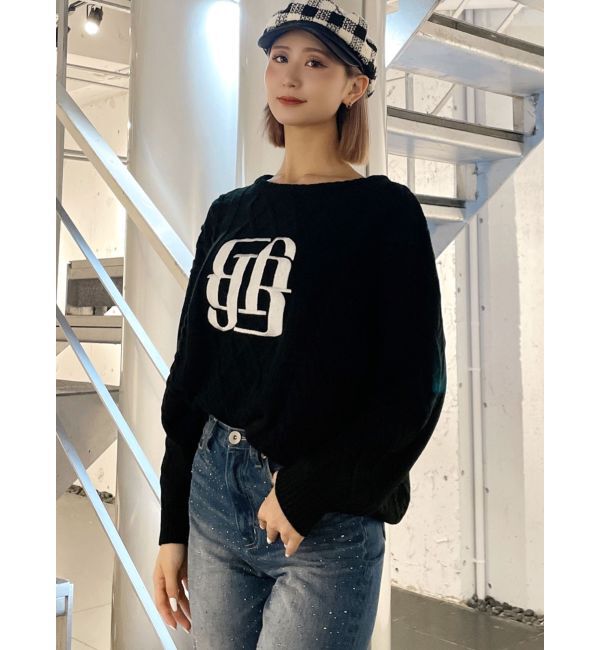 GYDA「BIG GYGYロゴ刺繍ケーブルニットトップス」|ニット・セーター|
