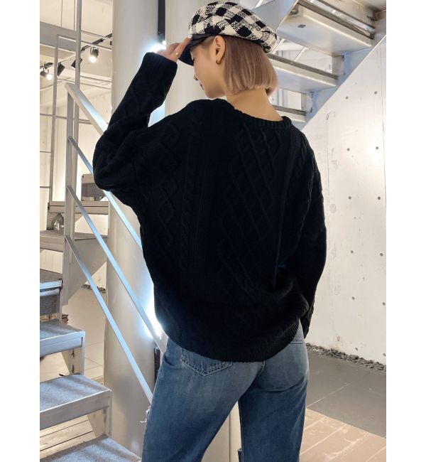 GYDA「BIG GYGYロゴ刺繍ケーブルニットトップス」|ニット・セーター|