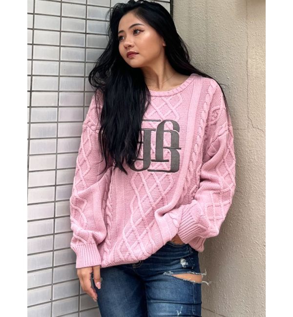 GYDA「BIG GYGYロゴ刺繍ケーブルニットトップス」|ニット・セーター|