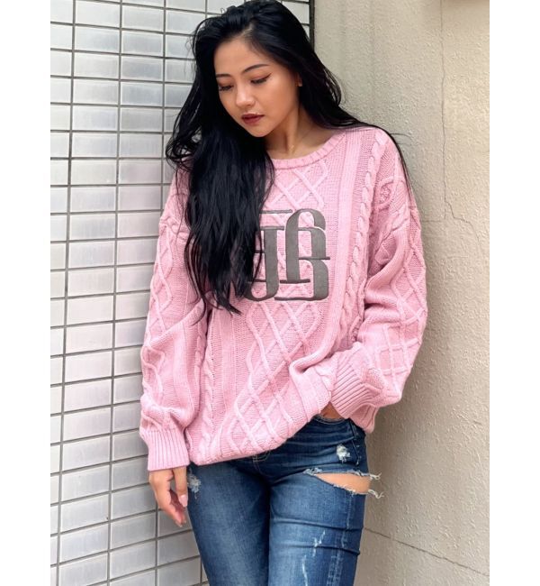 GYDA「BIG GYGYロゴ刺繍ケーブルニットトップス」|ニット・セーター|