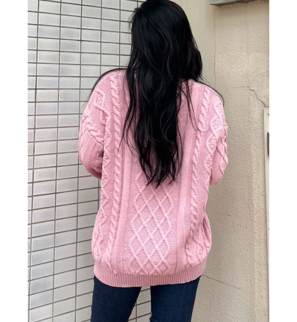 GYDA「BIG GYGYロゴ刺繍ケーブルニットトップス」|ニット・セーター|