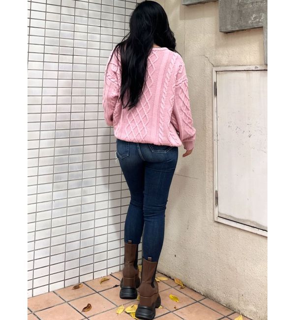 GYDA「BIG GYGYロゴ刺繍ケーブルニットトップス」|ニット・セーター|