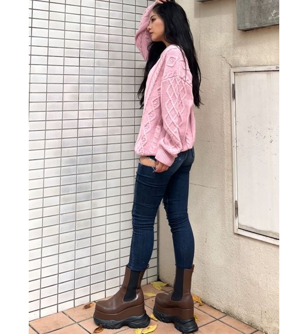 GYDA「BIG GYGYロゴ刺繍ケーブルニットトップス」|ニット・セーター|