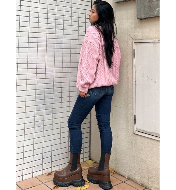 GYDA「BIG GYGYロゴ刺繍ケーブルニットトップス」|ニット・セーター|