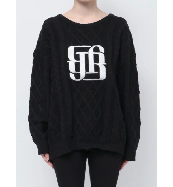 GYDA「BIG GYGYロゴ刺繍ケーブルニットトップス」|ニット・セーター|