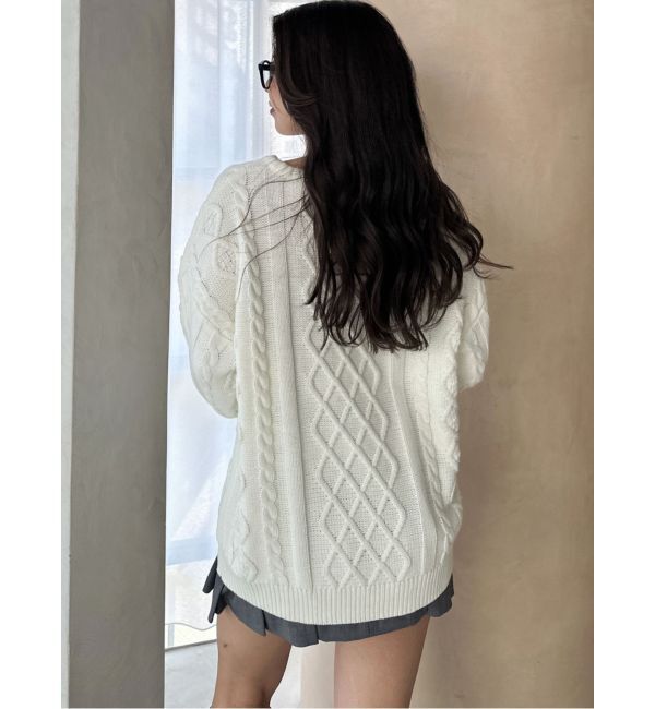 GYDA「BIG GYGYロゴ刺繍ケーブルニットトップス」|ニット・セーター|