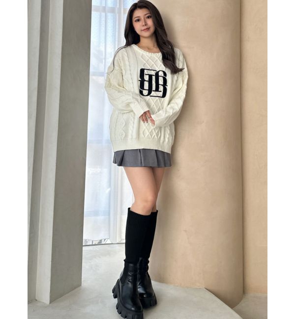 GYDA「BIG GYGYロゴ刺繍ケーブルニットトップス」|ニット・セーター|