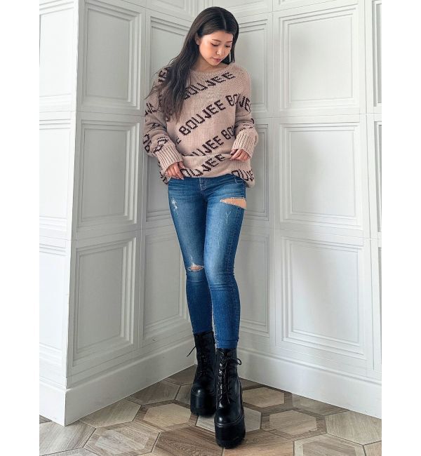 GYDA「ミドルウエストSIDE RIPPEDスキニーデニムパンツ」|デニム|