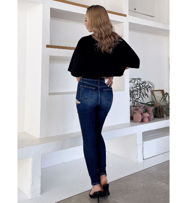 GYDA「ミドルウエストSIDE RIPPEDスキニーデニムパンツ」|デニム|