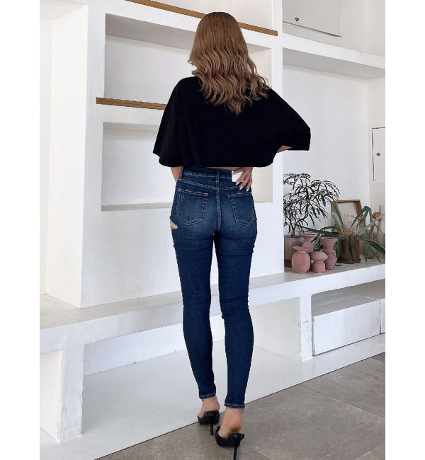 GYDA「ミドルウエストSIDE RIPPEDスキニーデニムパンツ」|デニム|