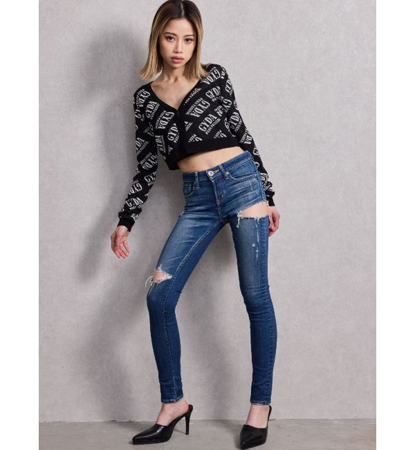 GYDA「ミドルウエストSIDE RIPPEDスキニーデニムパンツ」|デニム|