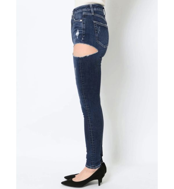 GYDA「ミドルウエストSIDE RIPPEDスキニーデニムパンツ」|デニム|