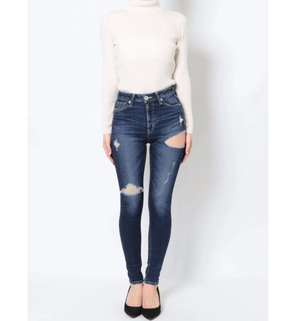 GYDA「ミドルウエストSIDE RIPPEDスキニーデニムパンツ」|デニム|