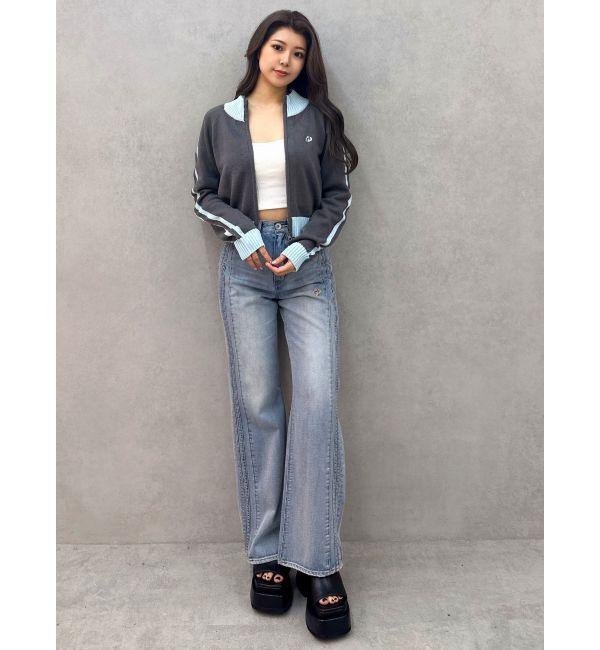 GYDA「ハイウエストGD SIDE 2ラインストレートワイドデニムパンツ」|デニム|